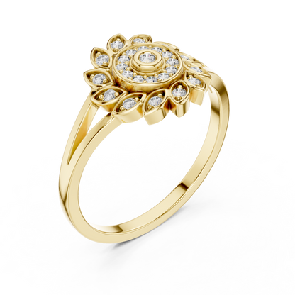 Gold Split Shank Flower Lab Grown Diamond Ring