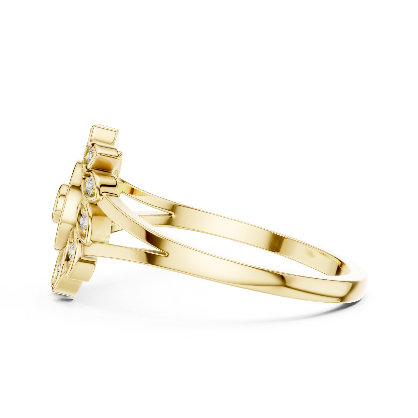 Gold Split Shank Flower Lab Grown Diamond Ring
