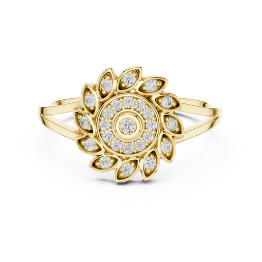 Gold Split Shank Flower Lab Grown Diamond Ring