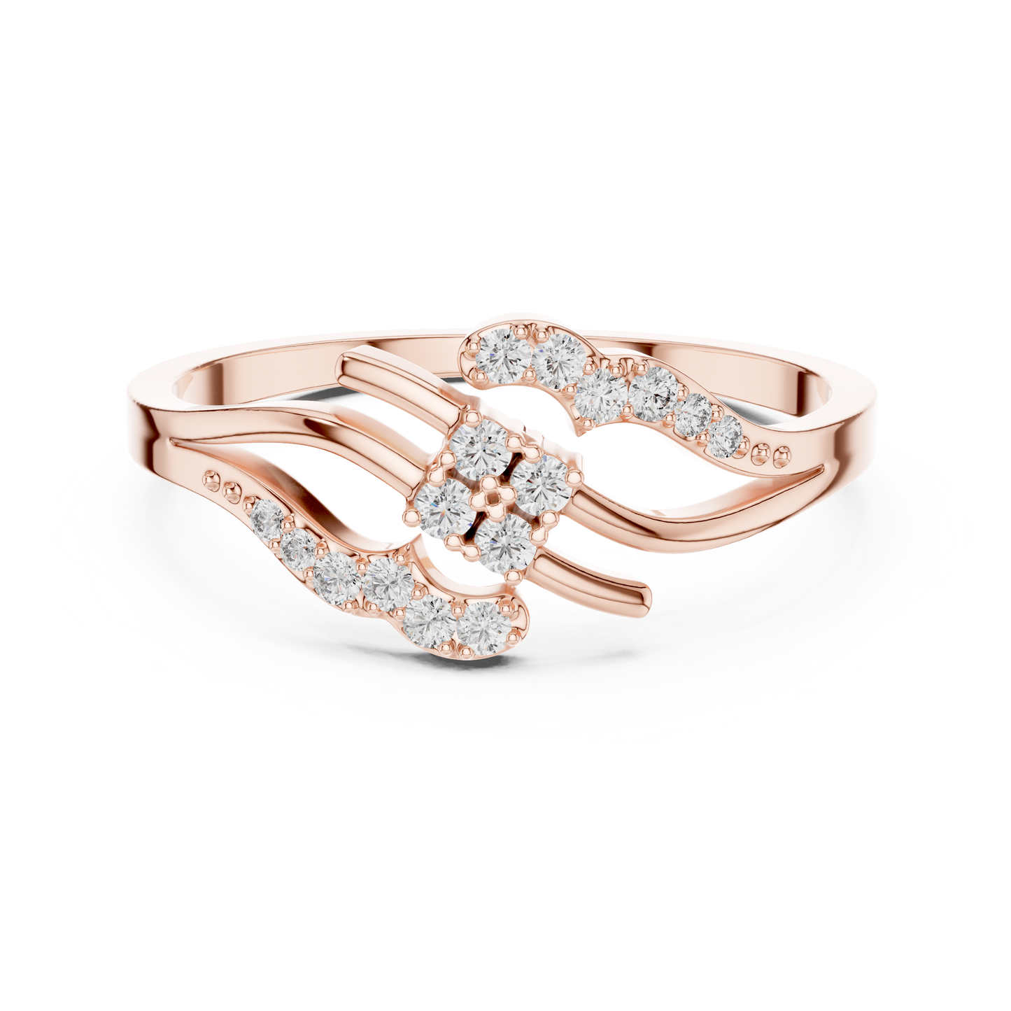 Rose Gold Swirl Cluster Lab Grown Diamond Ring