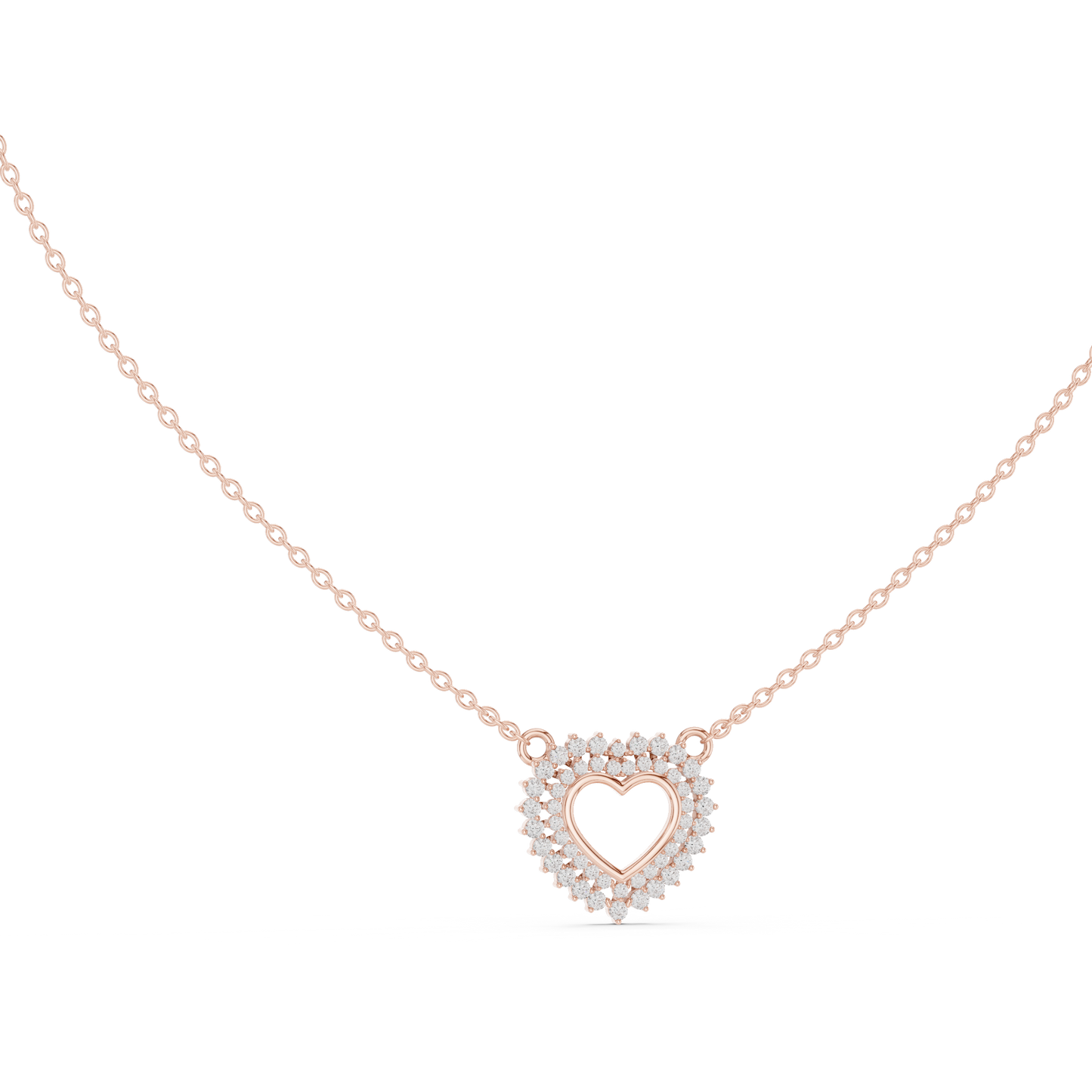 Double Row Lab Grown Diamond Open Heart Pendant