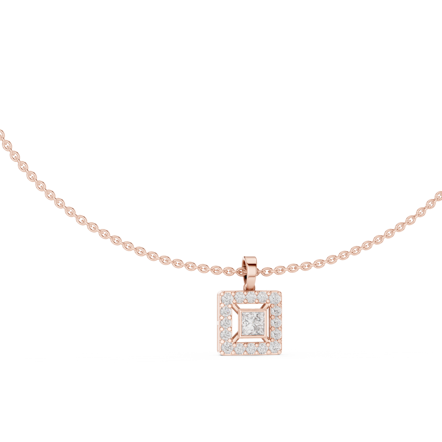Princess Cut Lab Grown Diamond Square Halo Pendant
