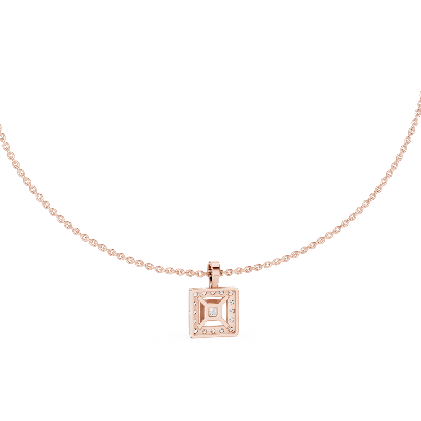 Princess Cut Lab Grown Diamond Square Halo Pendant