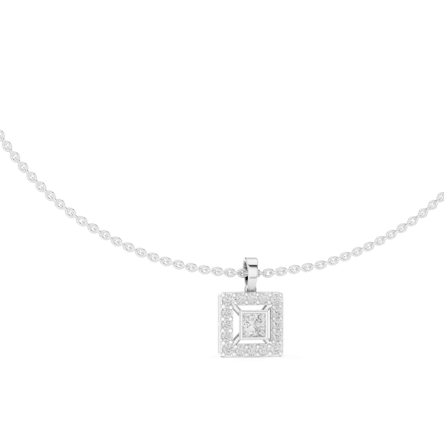 Princess Cut Lab Grown Diamond Square Halo Pendant