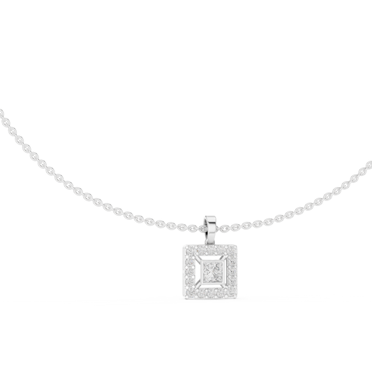 Princess Cut Lab Grown Diamond Square Halo Pendant