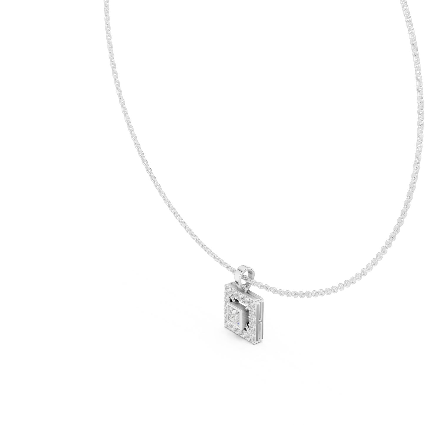 Princess Cut Lab Grown Diamond Square Halo Pendant