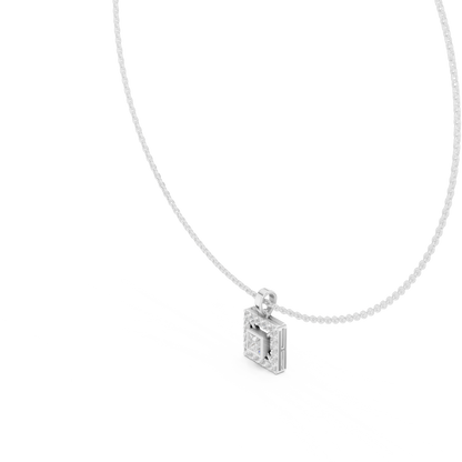 Princess Cut Lab Grown Diamond Square Halo Pendant