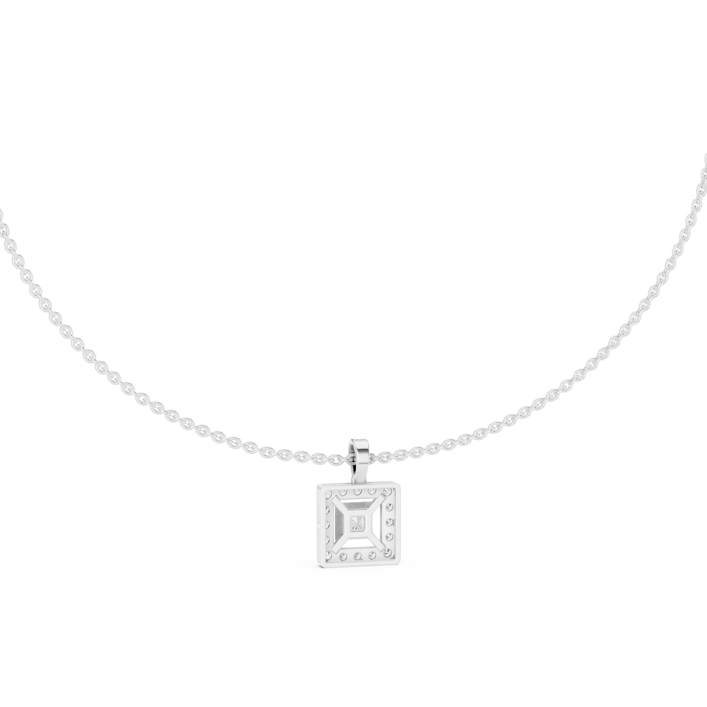 Princess Cut Lab Grown Diamond Square Halo Pendant