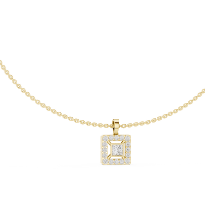 Princess Cut Lab Grown Diamond Square Halo Pendant