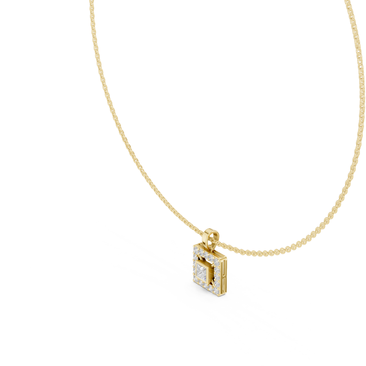 Princess Cut Lab Grown Diamond Square Halo Pendant