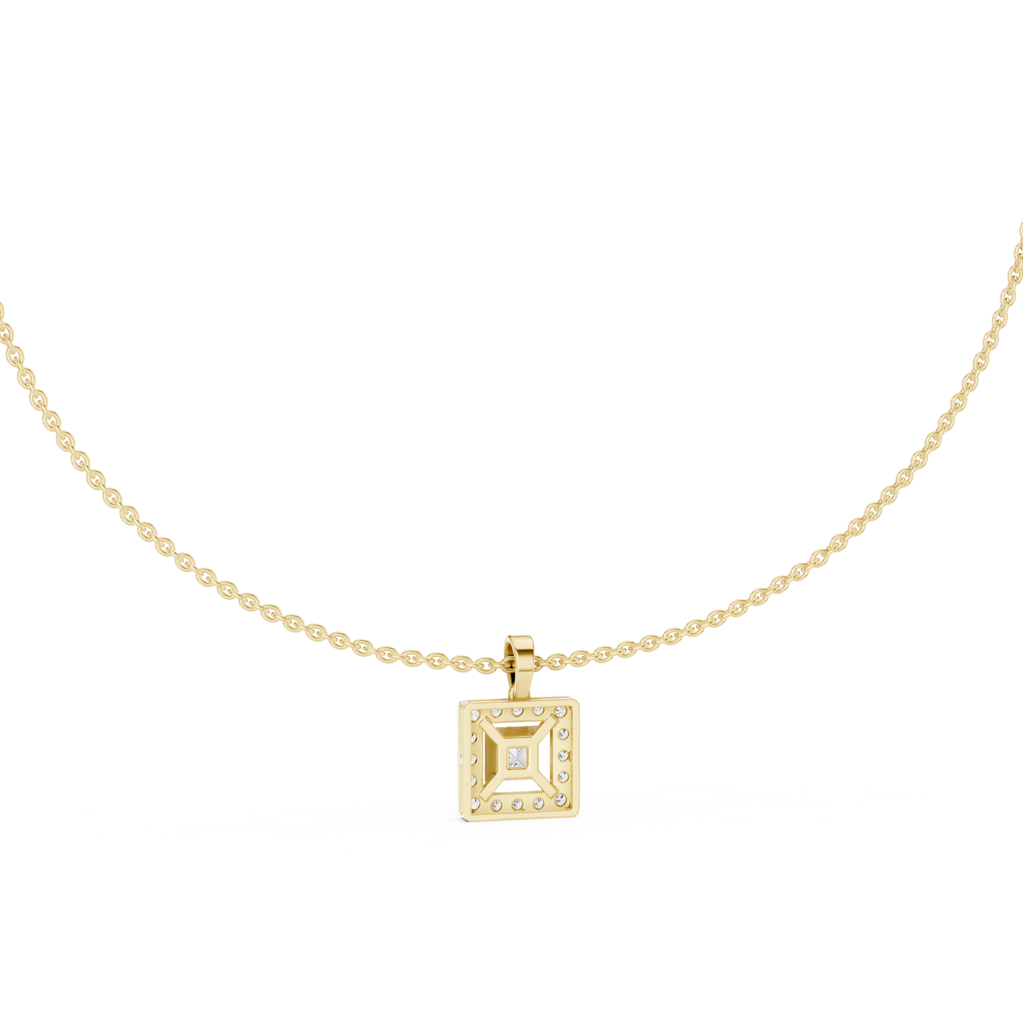 Princess Cut Lab Grown Diamond Square Halo Pendant