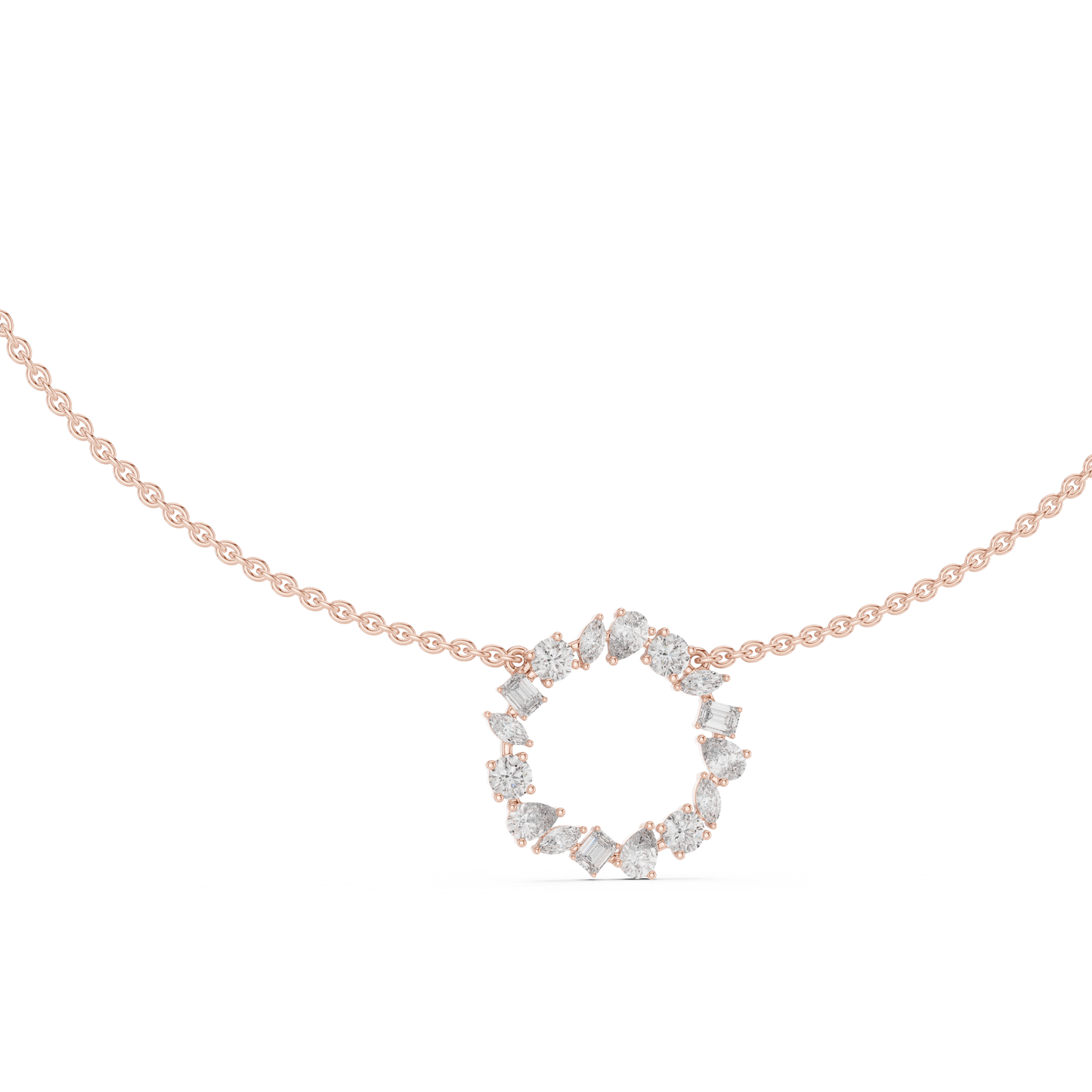 Multi Shape Lab Grown Diamond Cluster Circle Pendant