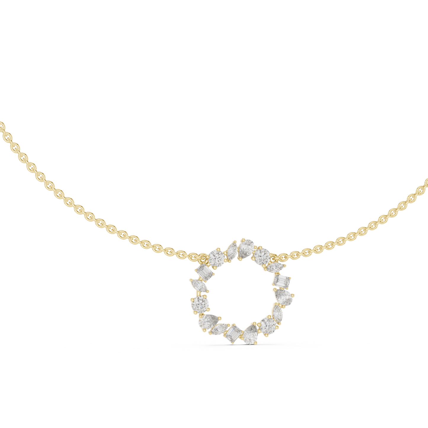 Multi Shape Lab Grown Diamond Cluster Circle Pendant