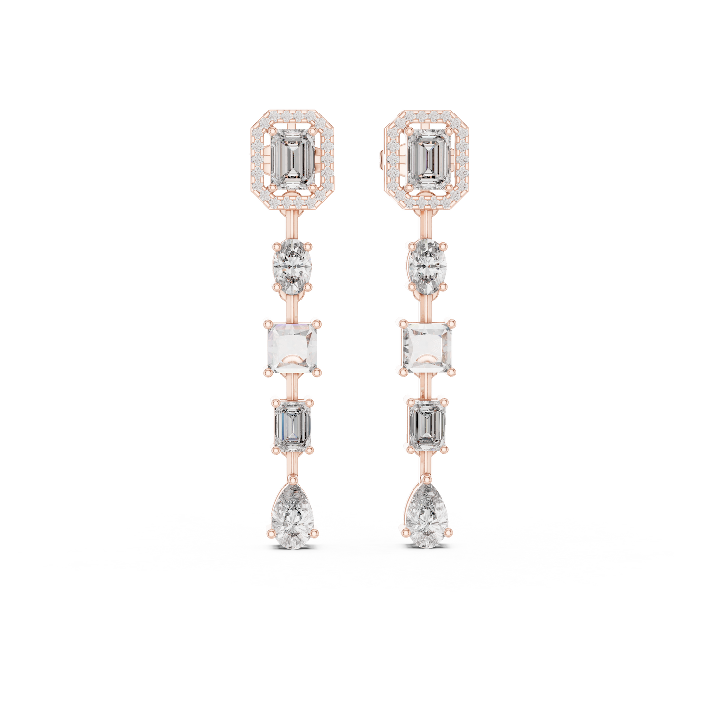 Multi Shape Lab Grown Diamond Linear Drop Earrings