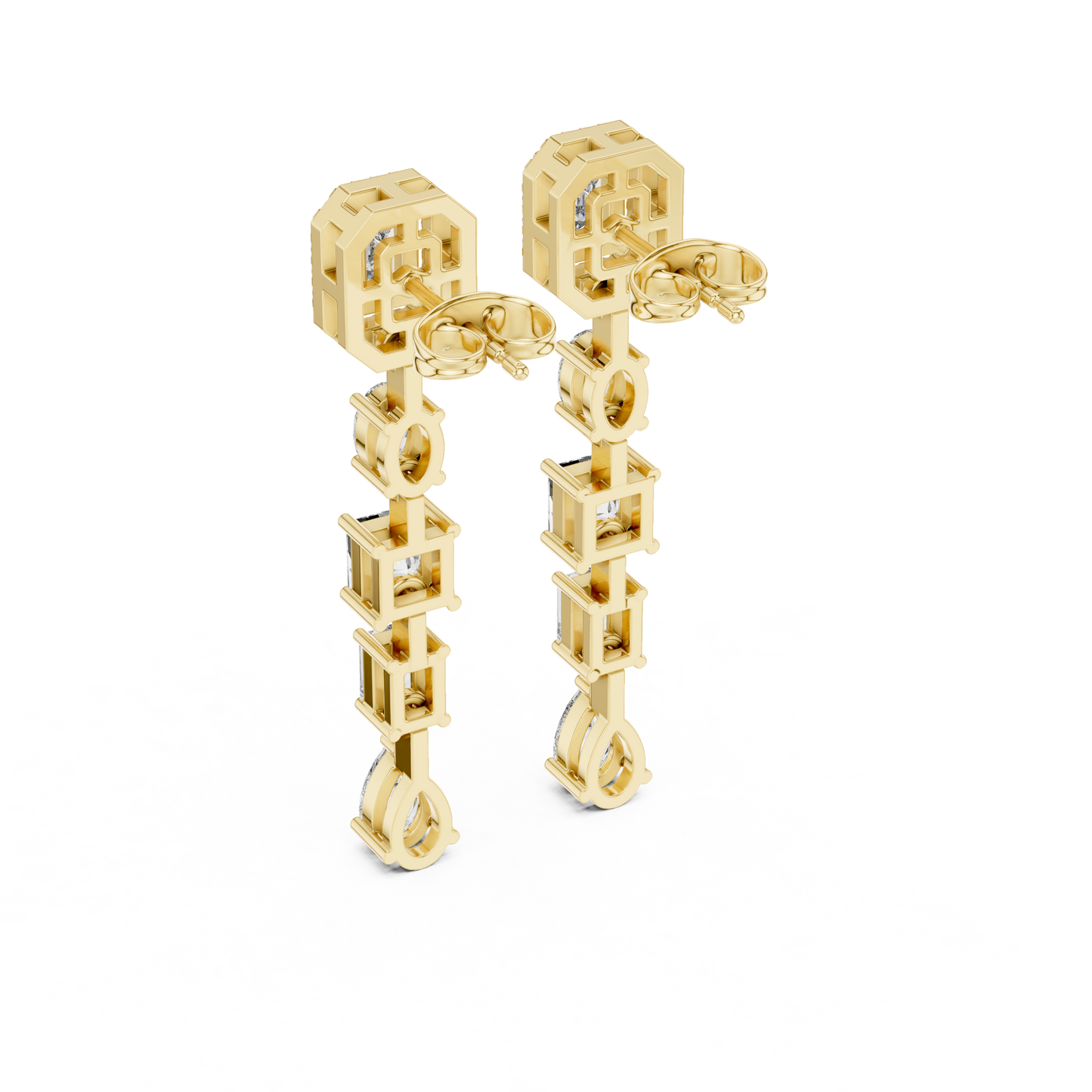 Multi Shape Lab Grown Diamond Linear Drop Earrings
