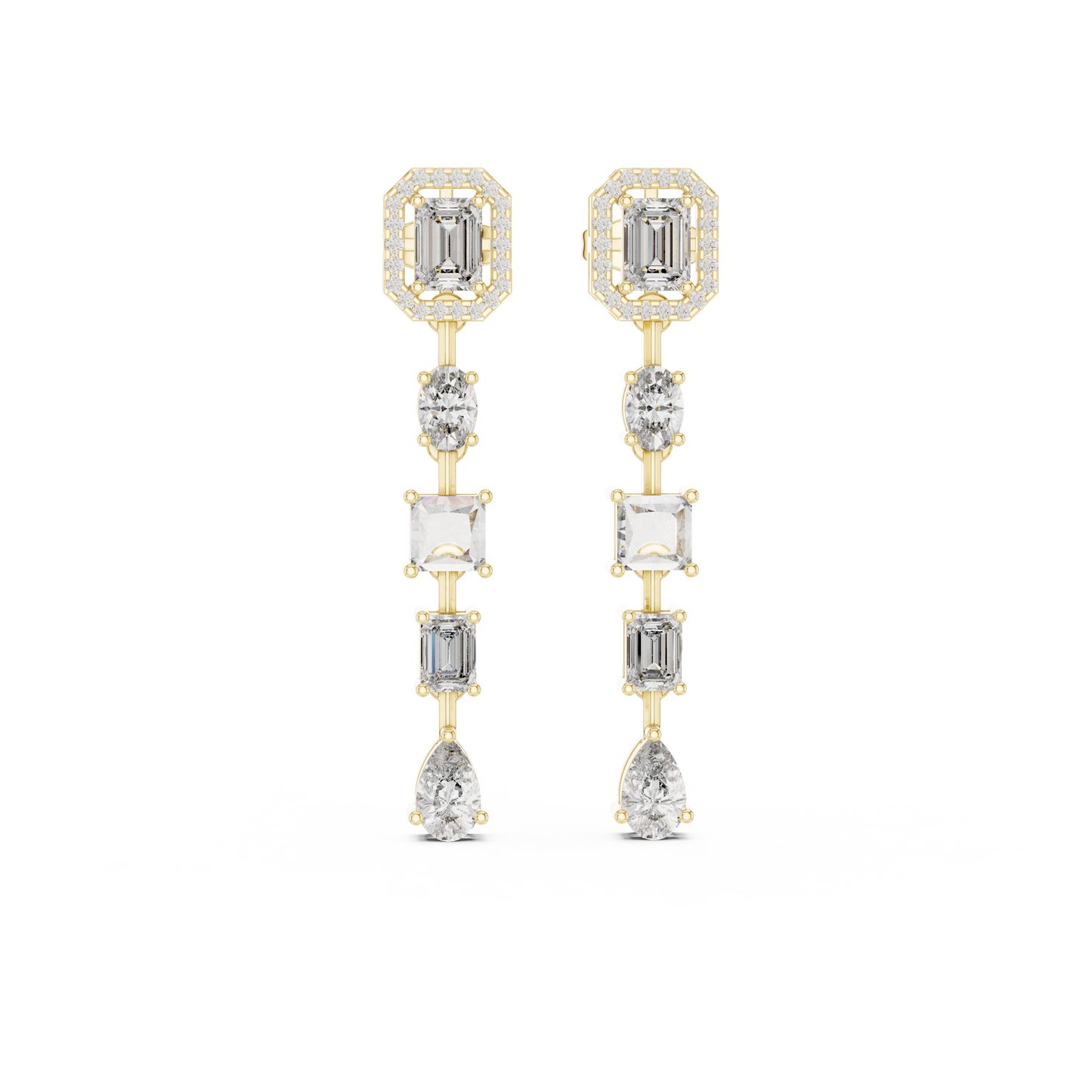 Multi Shape Lab Grown Diamond Linear Drop Earrings