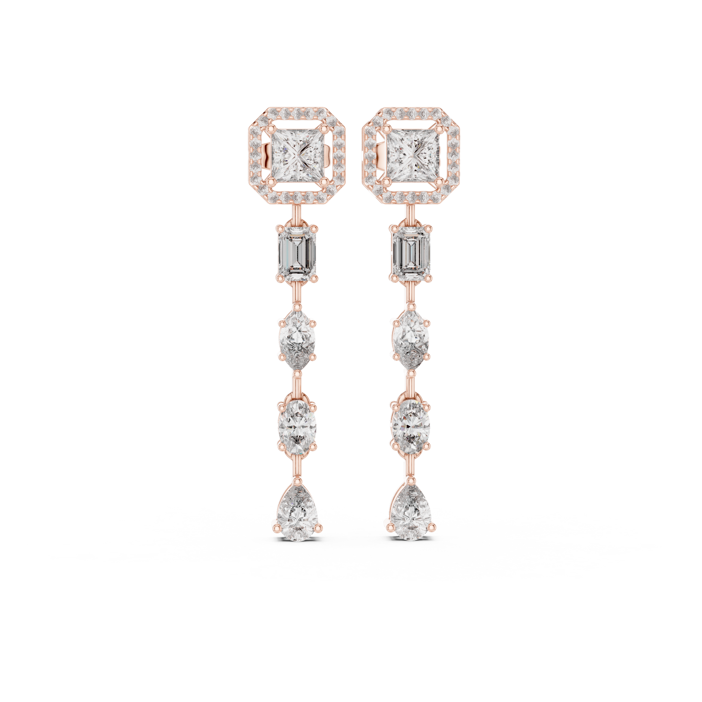 Princess Cut Halo Lab Grown Diamond Linear Drop Earrings