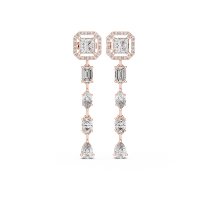 Princess Cut Halo Lab Grown Diamond Linear Drop Earrings