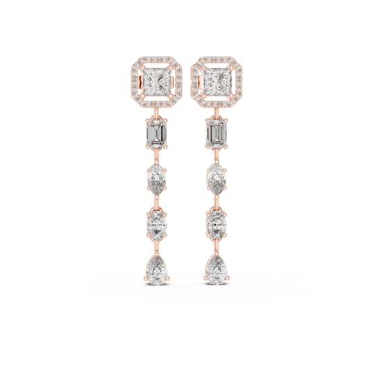 Princess Cut Halo Lab Grown Diamond Linear Drop Earrings