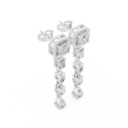 Princess Cut Halo Lab Grown Diamond Linear Drop Earrings