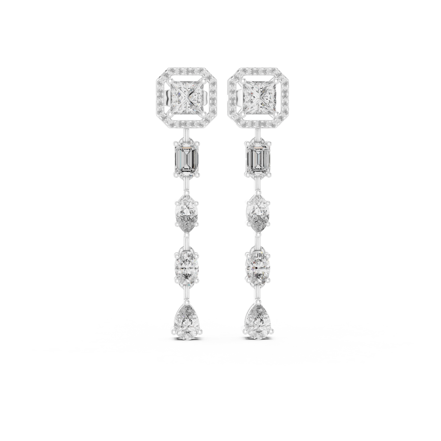 Princess Cut Halo Lab Grown Diamond Linear Drop Earrings
