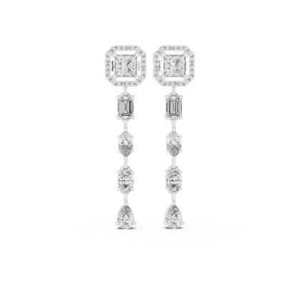 Princess Cut Halo Lab Grown Diamond Linear Drop Earrings