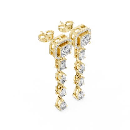 Princess Cut Halo Lab Grown Diamond Linear Drop Earrings