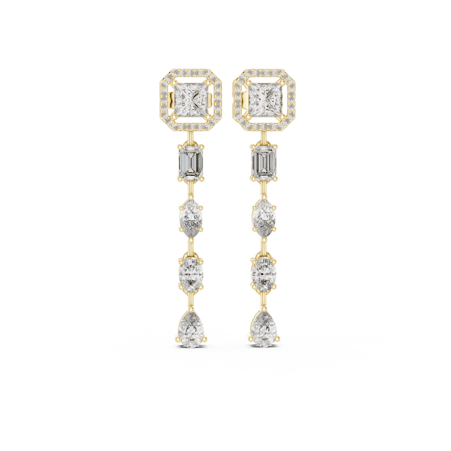 Princess Cut Halo Lab Grown Diamond Linear Drop Earrings