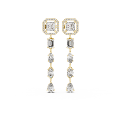 Princess Cut Halo Lab Grown Diamond Linear Drop Earrings