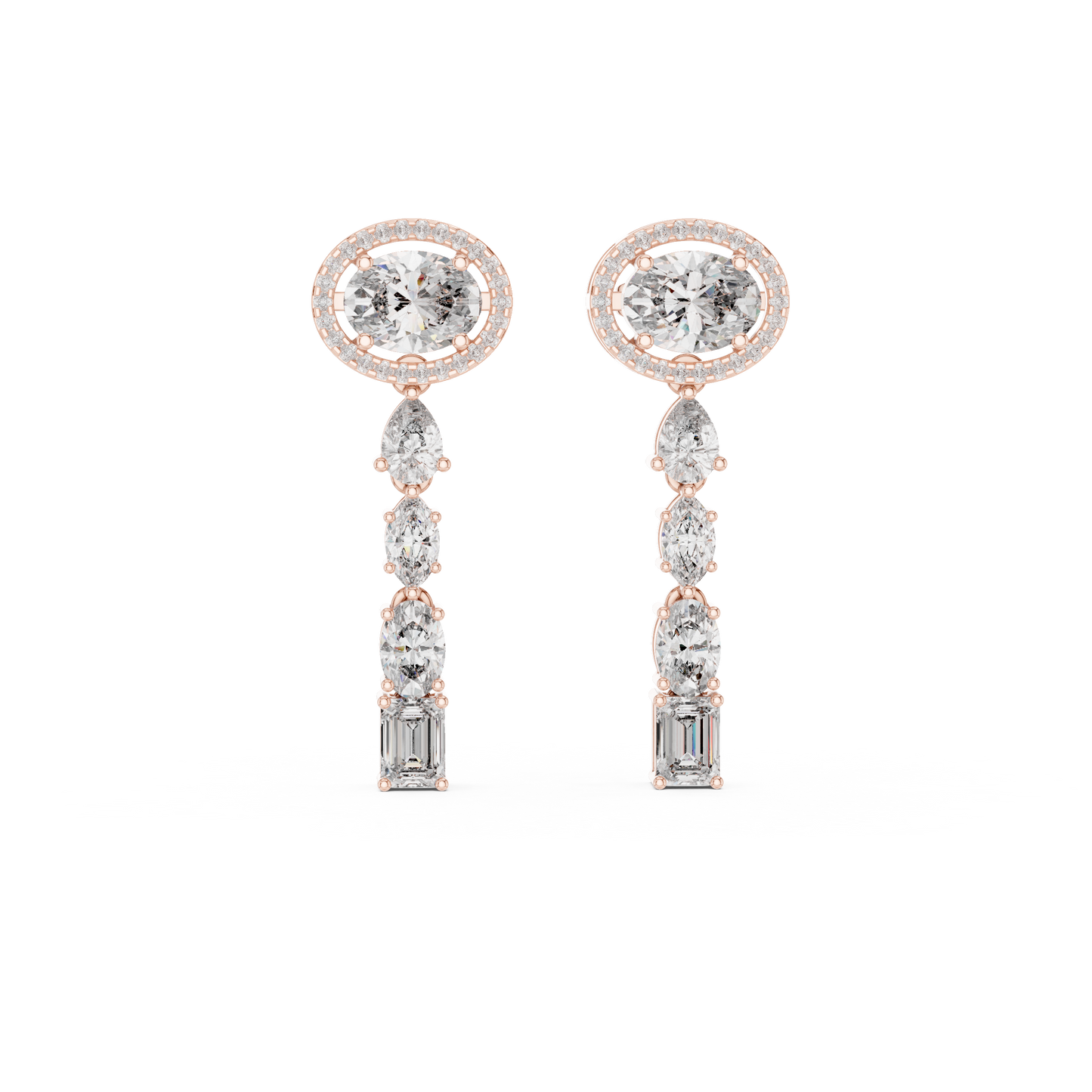 Oval Lab Grown Diamond Halo Long Dangle Earrings