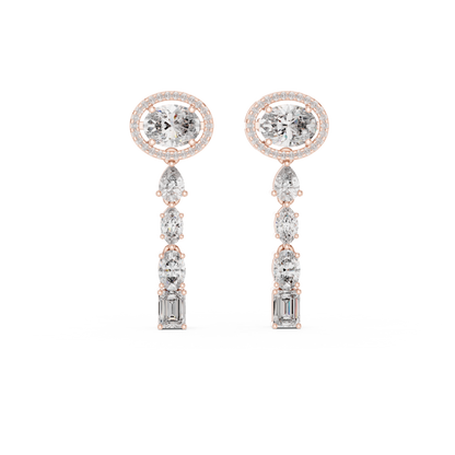 Oval Lab Grown Diamond Halo Long Dangle Earrings