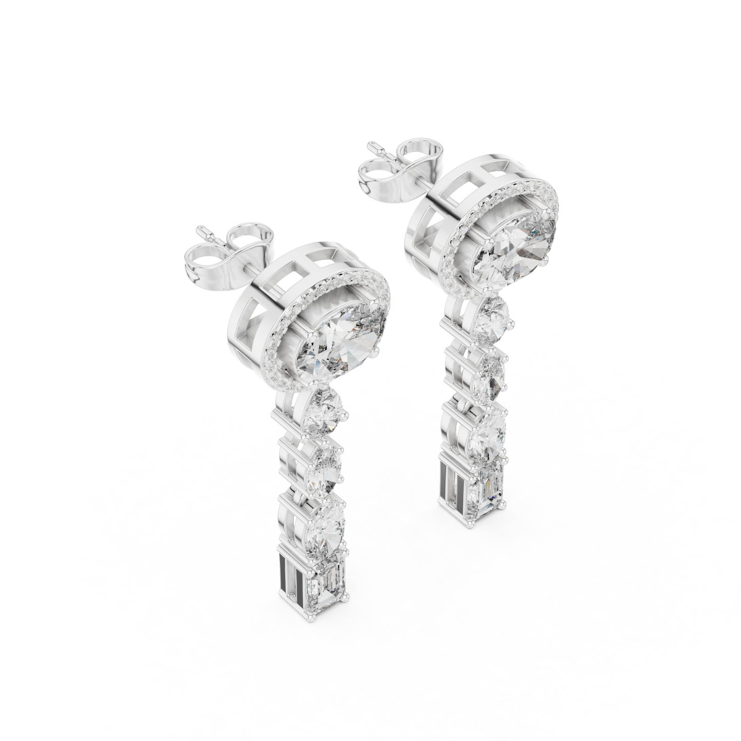 Oval Lab Grown Diamond Halo Long Dangle Earrings