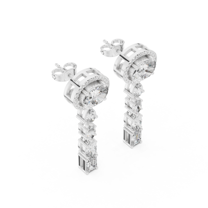 Oval Lab Grown Diamond Halo Long Dangle Earrings