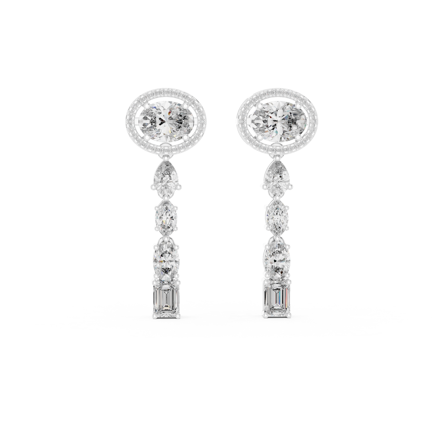 Oval Lab Grown Diamond Halo Long Dangle Earrings