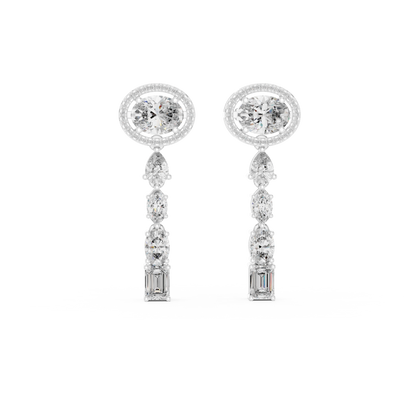 Oval Lab Grown Diamond Halo Long Dangle Earrings