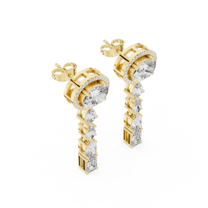 Oval Lab Grown Diamond Halo Long Dangle Earrings