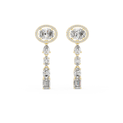 Oval Lab Grown Diamond Halo Long Dangle Earrings