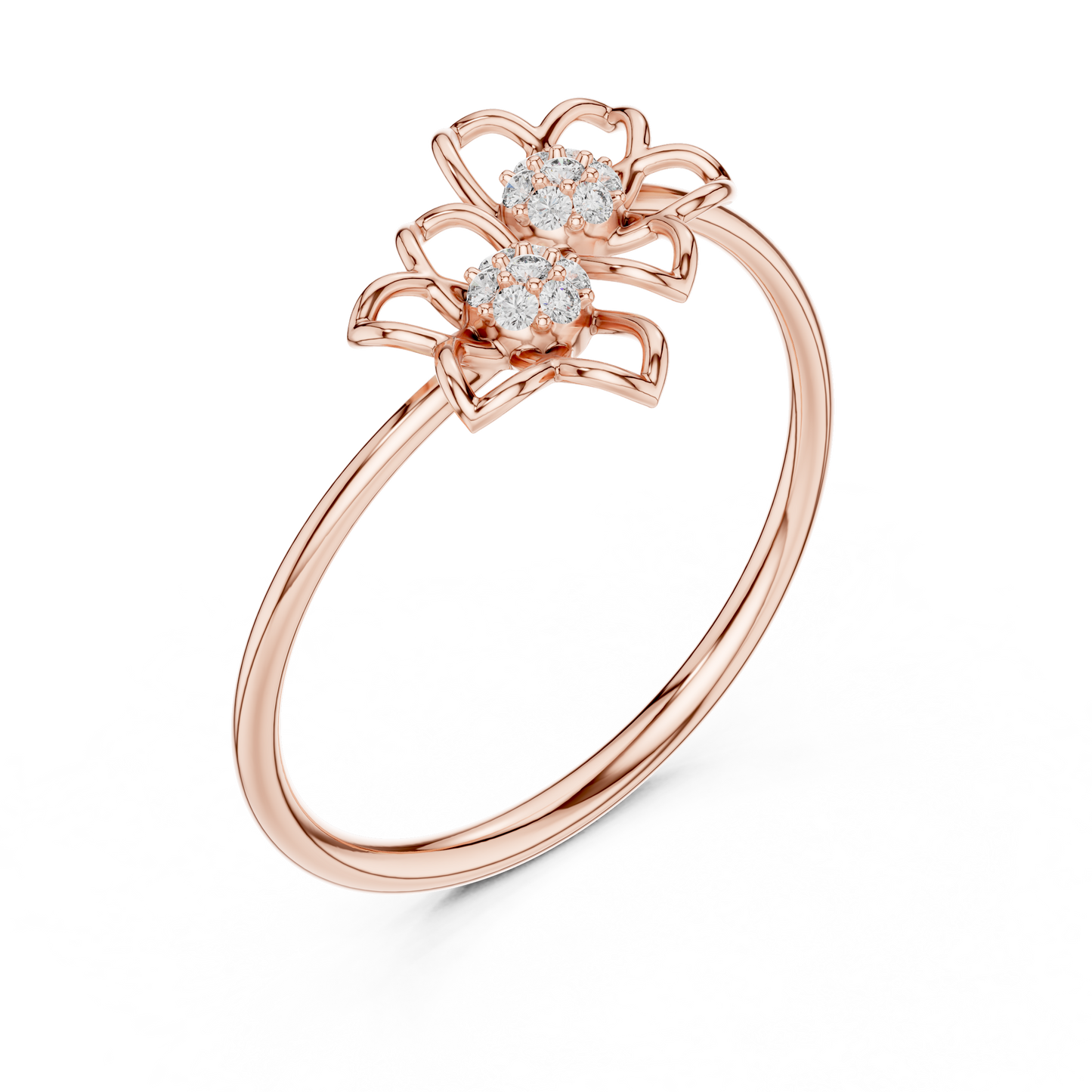 14k Rose Gold Two Blossom Cluster Lab Grown Diamond Ring