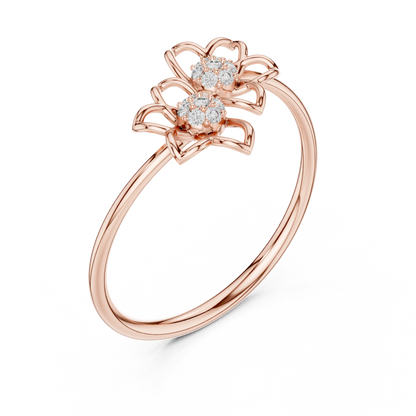 14k Rose Gold Two Blossom Cluster Lab Grown Diamond Ring