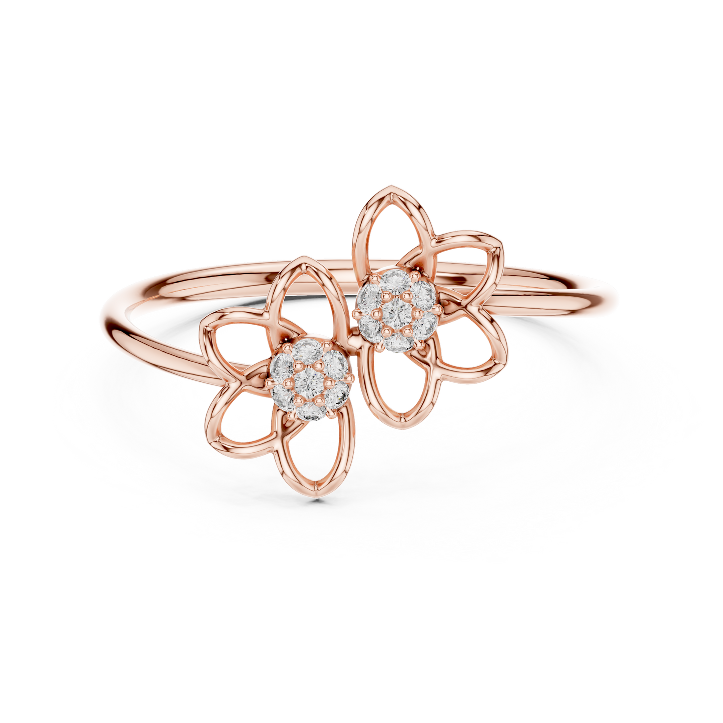14k Rose Gold Two Blossom Cluster Lab Grown Diamond Ring