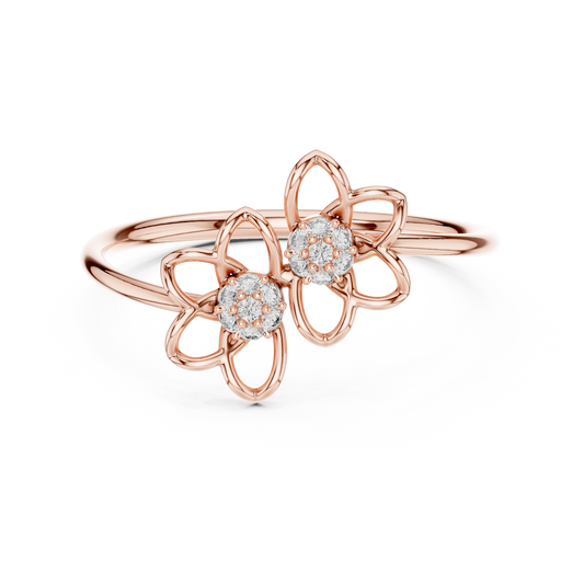 14k Rose Gold Two Blossom Cluster Lab Grown Diamond Ring