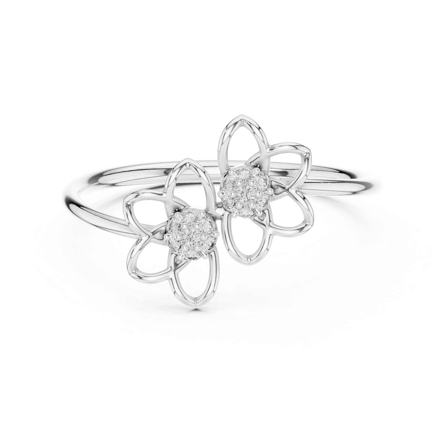 14k Rose Gold Two Blossom Cluster Lab Grown Diamond Ring
