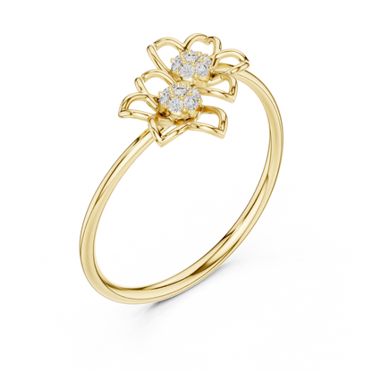14k Rose Gold Two Blossom Cluster Lab Grown Diamond Ring