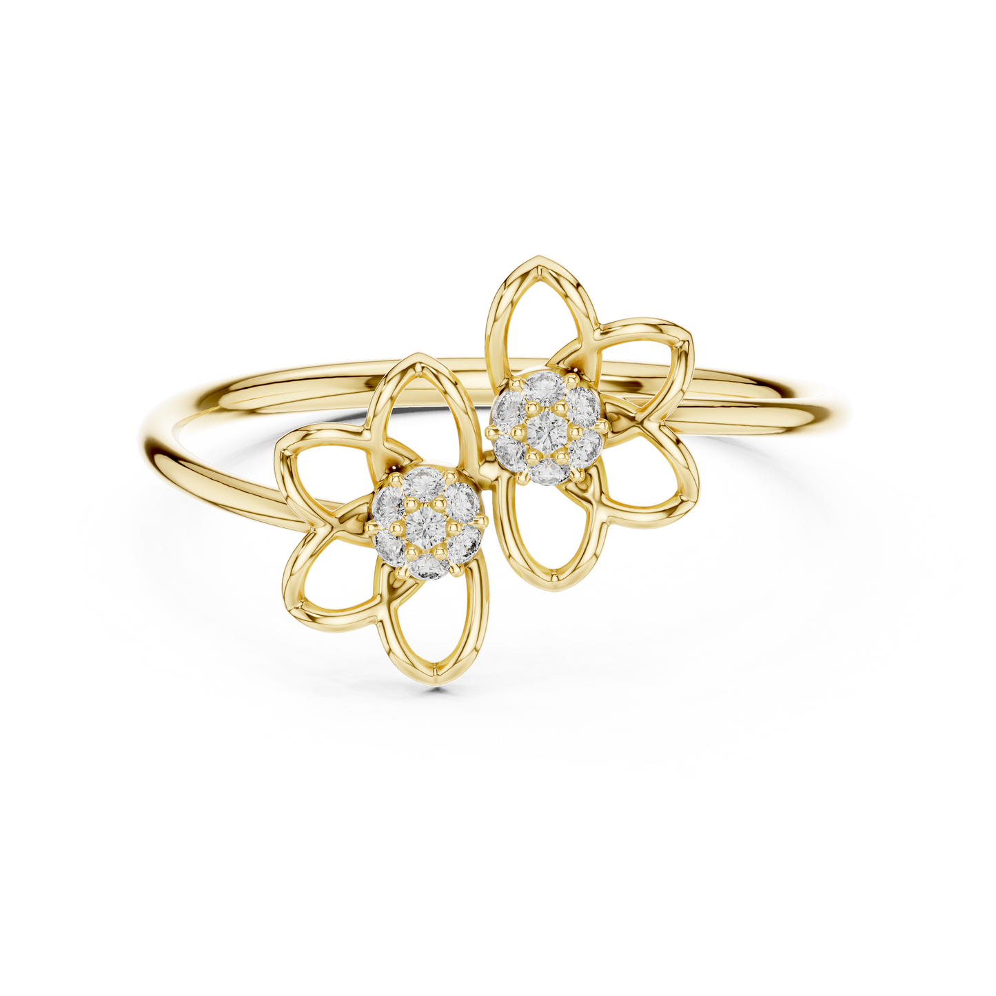 14k Rose Gold Two Blossom Cluster Lab Grown Diamond Ring