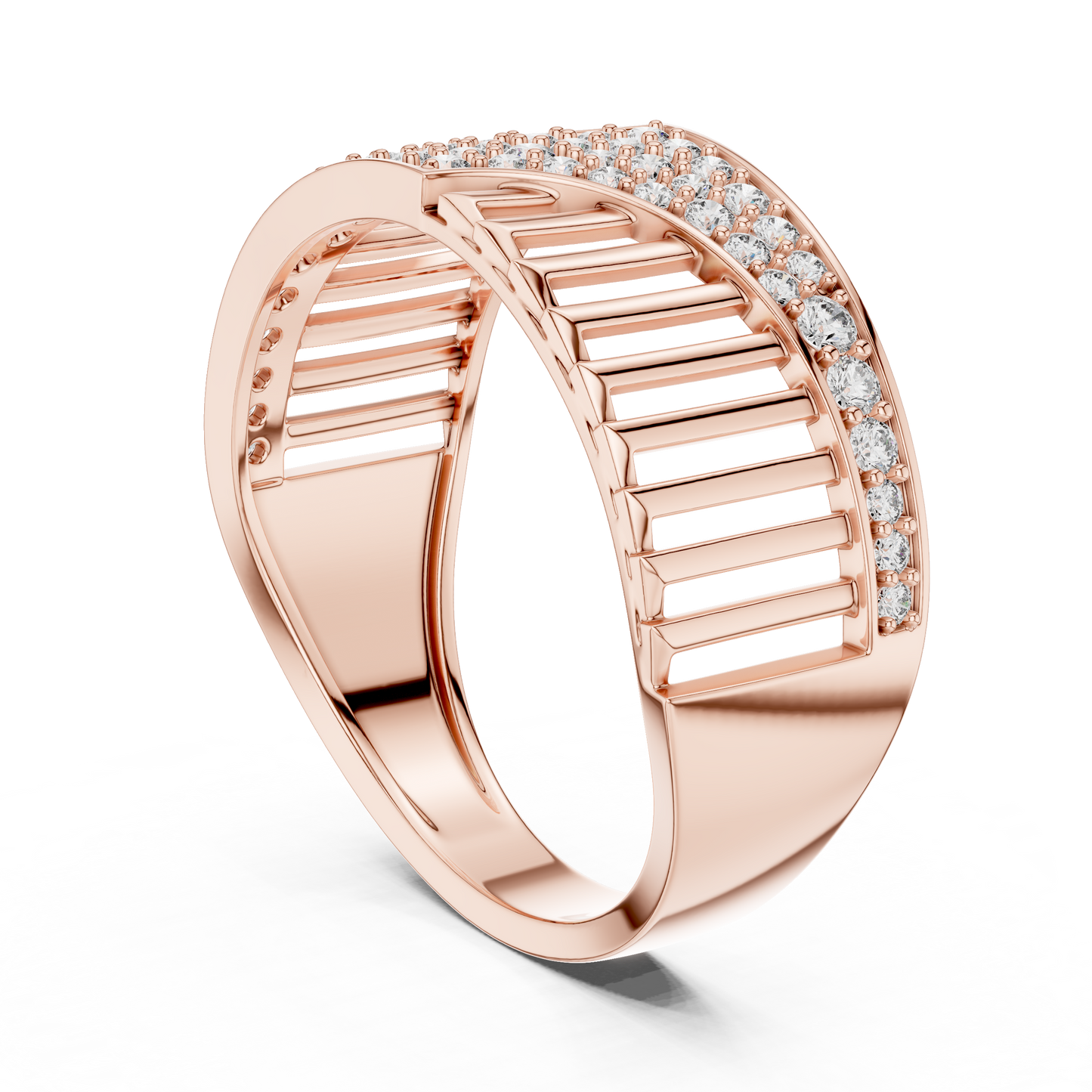 Round Cut Lab Grown Diamond Wave Ring in 14k Rose Gold