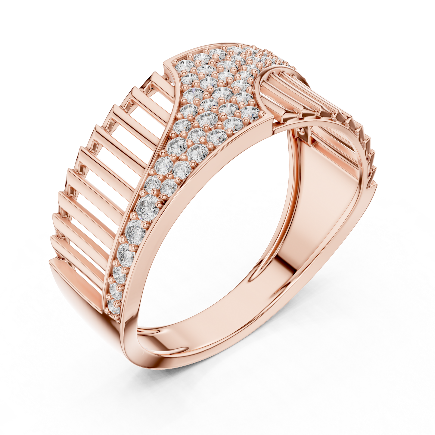 Round Cut Lab Grown Diamond Wave Ring in 14k Rose Gold