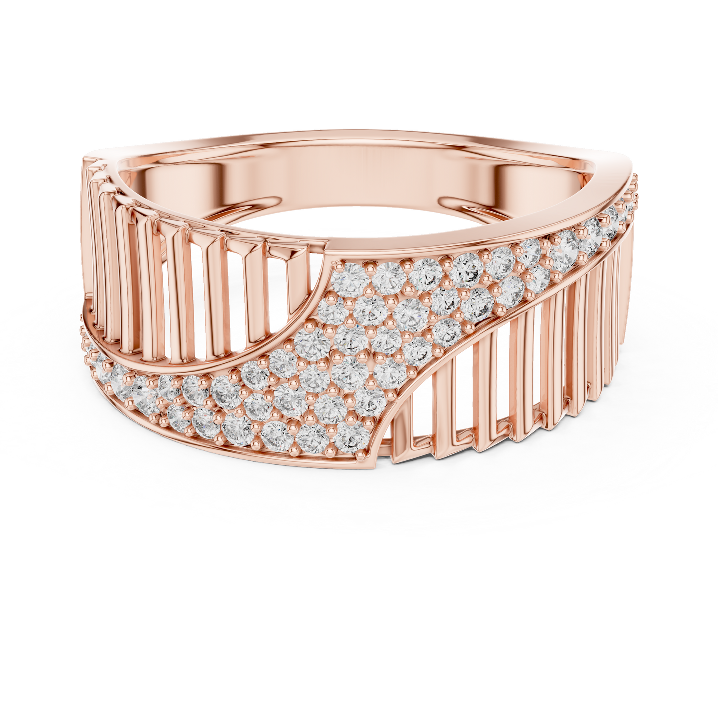 Round Cut Lab Grown Diamond Wave Ring in 14k Rose Gold