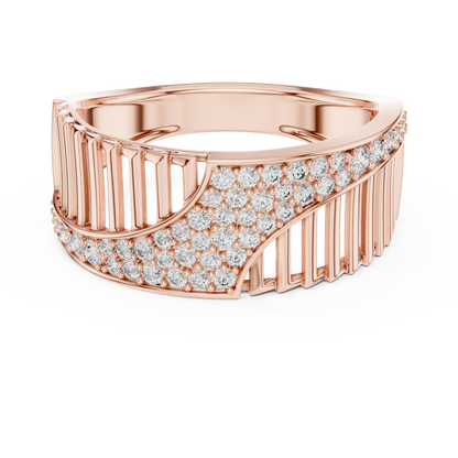 Round Cut Lab Grown Diamond Wave Ring in 14k Rose Gold