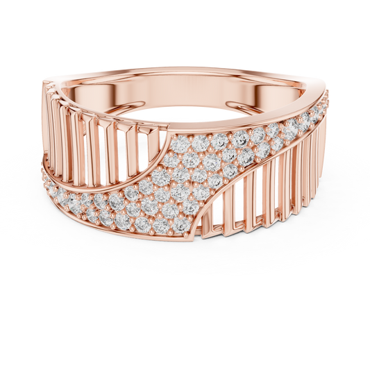 Round Cut Lab Grown Diamond Wave Ring in 14k Rose Gold