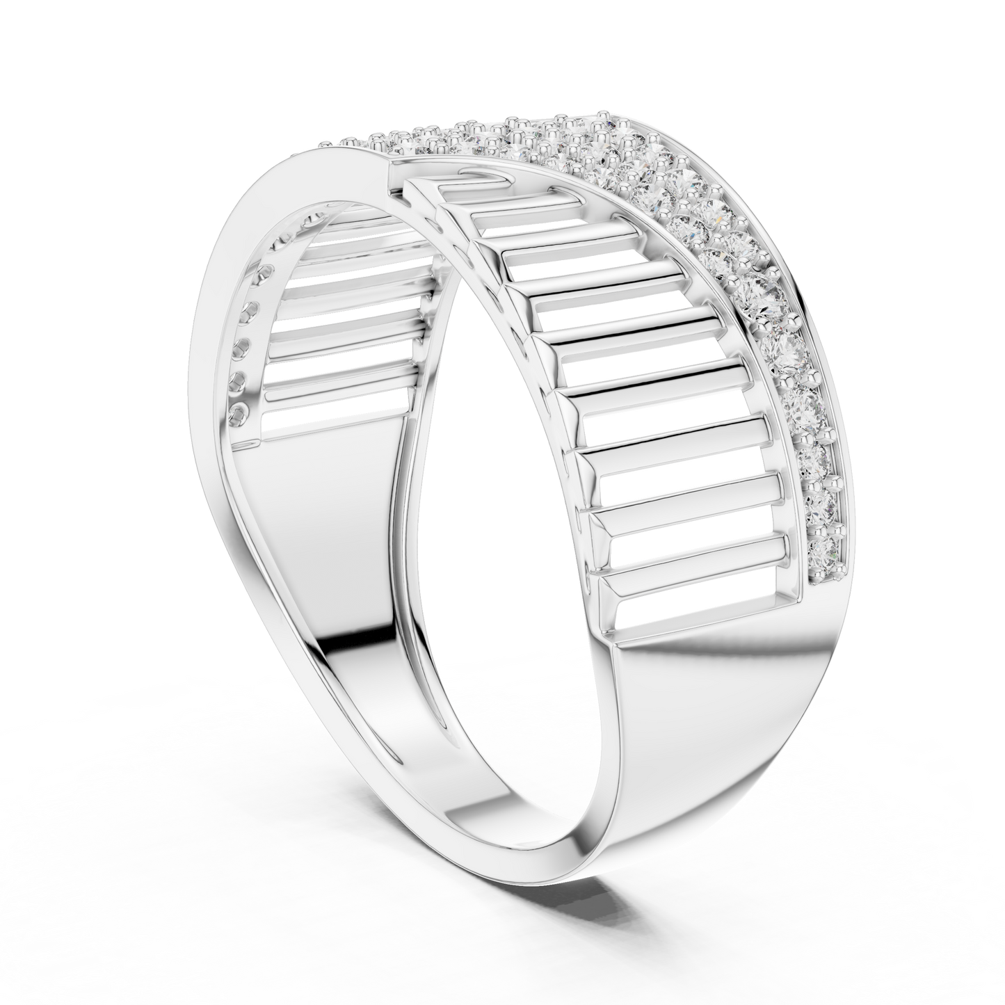 Round Cut Lab Grown Diamond Wave Ring in 14k Rose Gold